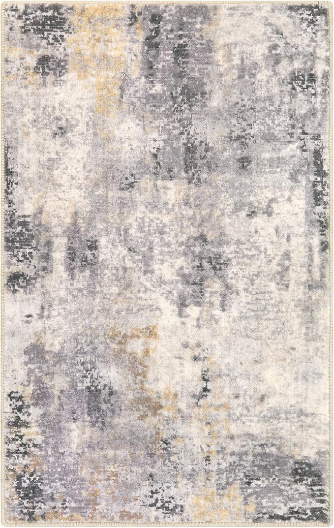 Lahome Modern Abstract Area Rug - 3x5 Gray Washable Entry Rug, Soft Non-Slip Contemporary Nursery Mat Indoor Throw Kitchen Carpet for Living Dining Bedroom Chair Decor