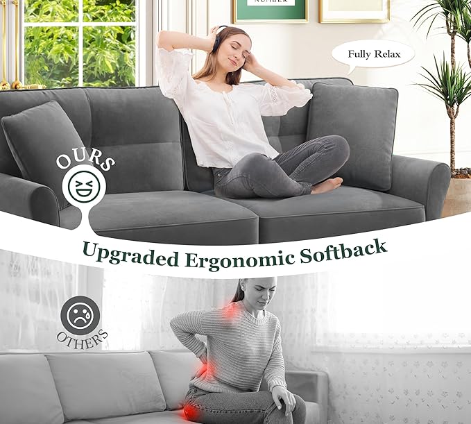 69" Loveseat Sofa, Velvet Small Couches for Small Spaces, Love Seat Couches with 2 Pillows, Tool-Free Setup Loveseats, 700lb Load Sofas for Living Room, Mini Couch for Bedroom, Sofa Couch, Charcoal