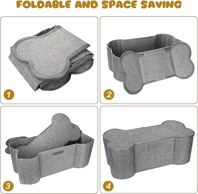 Lukeline Large Dog Toy Basket, Bone Shape Dog Toy Storage Box, Foldable Fabric Storage Bin for Pet toys and Pet Supplies, 26.4 * 12.6 * 9.5 Inches (1 Pack-Grey-Lid)
