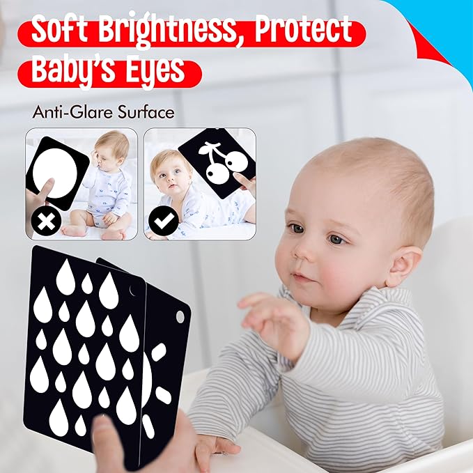 50PCS High Contrast Baby Flashcards, 100 Pages Black & White Visual Stimulus Flash Cards, Brain Development Cards Set Montessori Sensory Toys for Infants Newborn Boy Girl Baby Tummy Time (0-3 Months)