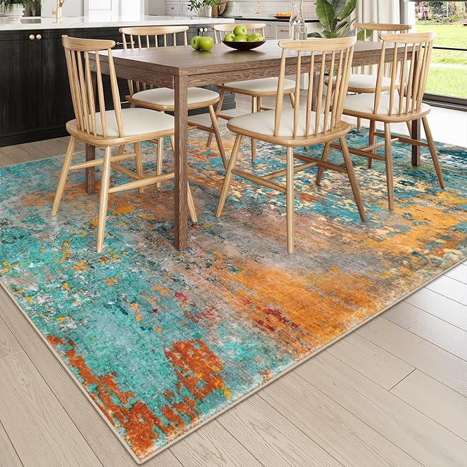 Lahome Modern Abstract Living Room Rug, Washable 8x10 Area Rugs for Bedroom Stain Resistant Non Slip, Large Colorful Soft Indoor Carpet for Dining Room Table Home Office Decor