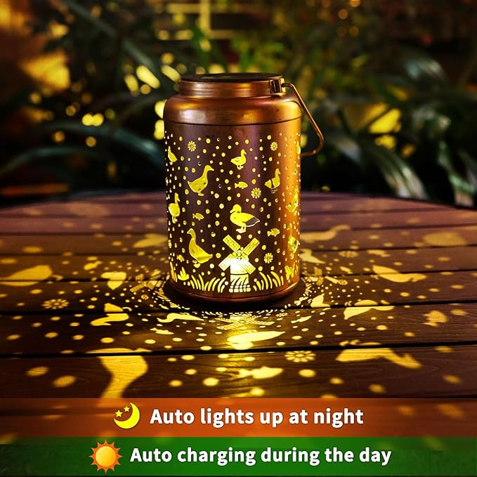 2Pack Duck Solar Lanterns Outdoor Waterproof Hanging Solar Lights Duck Gifts for Women Mom Metal Lantern Decoration Outside LED Light for Garden, Yard, Patio, Backyard, Porch, Pathway, Lawn, Landscape