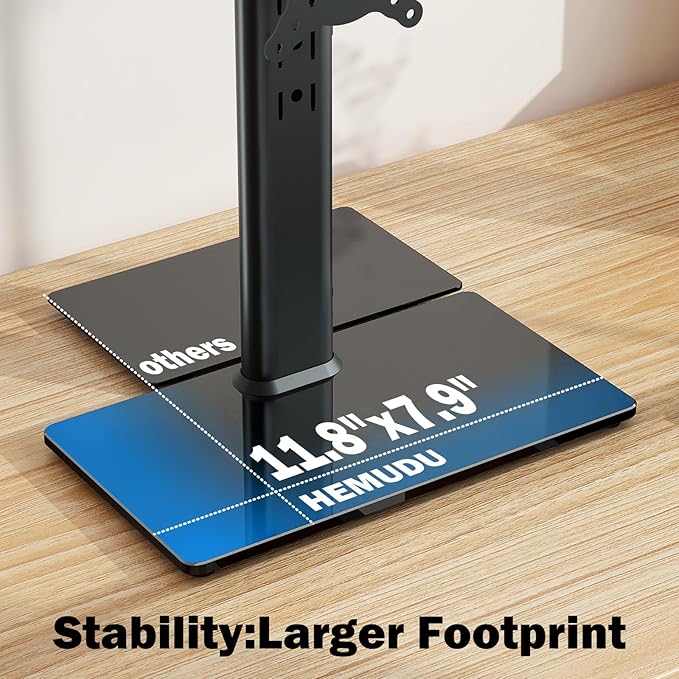 Single LCD Computer Monitor Free-Standing Desk Stand Mount Riser for 13 inch to 32 inch screen with Swivel, Height Adjustable, Rotation, Vesa Base Stand Holds One (1) Screen up to 77Lbs(HT05B-001))