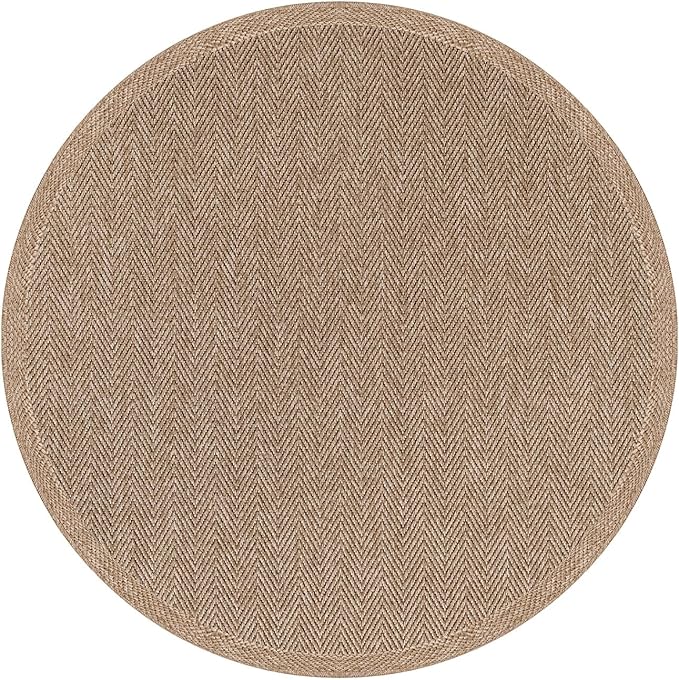 CAMILSON Easy Jute Round Rug 4ft Indoor Outdoor Natural Color Fiber Area Rugs for Living Room Patio and Kitchen Rug Herringbone Woven Design Easy-Cleaning Washable Outside Carpet Alfombras (4 Round)