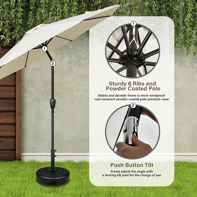 YSSOA 7.5' Patio Umbrella Outdoor Table Market Yard Umbrella with 6 Sturdy Ribs, Beige