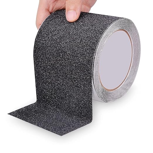 Qingluan Anti Slip Tape, Heavy Duty Grip Tape Outdoor Waterproof, High Adhesive Traction Safety Tape for Stairs, Tread Steps, Ramps, Skateboards (Black, 4 Inch x 60Foot)