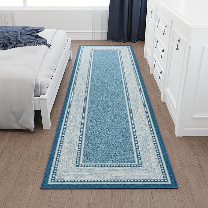 Ottomanson Hallway Runner Rug 2'7" x 9'10" Non Slip Border Area Rugs Easy to Clean Laundry Rug Runner Durable & Pet Friendly Floor Carpet Runners for Hallways Entryway Living Room Kitchen, Turquoise