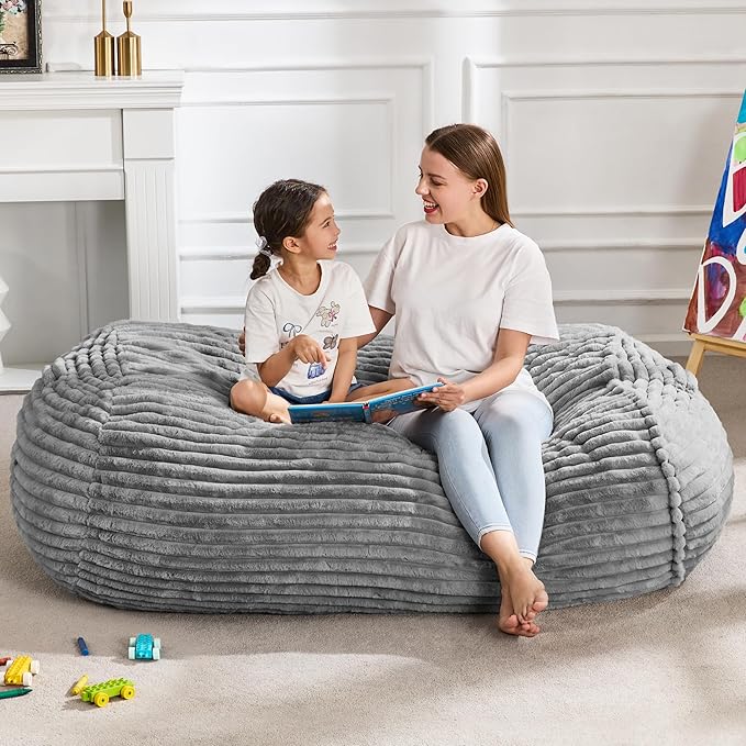 Hobestluk 4FT Bean Bag Chairs Adult Bean Bag with Portable Handle Comfy Large Bean Bag Chair with Removable Cover for Living Room Bedroom or Reading Nook (Stripe Grey, 4FT)
