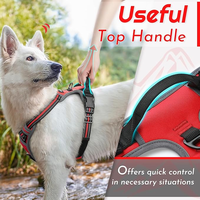 Eagloo Dog Harness Medium Sized Dog, No Pull Service Vest with Reflective Strips and Control Handle, Adjustable and Comfortable for Easy Walking, No Choke Pet Harness with 2 Metal Rings, Red, M