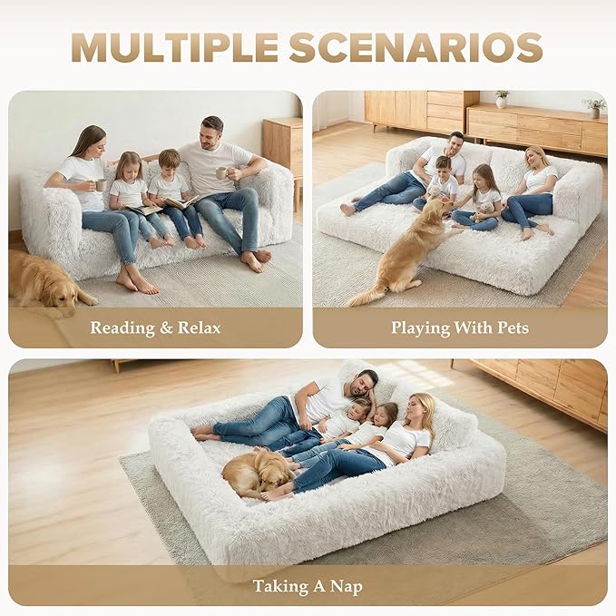 HABUTWAY Convertible Sofa Bed,3-in-1 Folding Futon Sofa Bed with Pillow, Foldable Sleeper Sofa Bed with Removable Cover,Plush Boneless Floor Chair Couch Lounge for Living Room,(Queen,White)