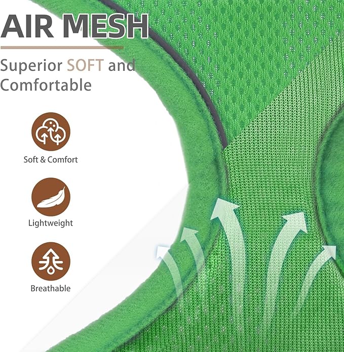 PUPTECK Soft Mesh Dog Harness and Leash Set Pet Puppy Cat Comfort Padded Vest No Pull Harnesses, Solid Green, S