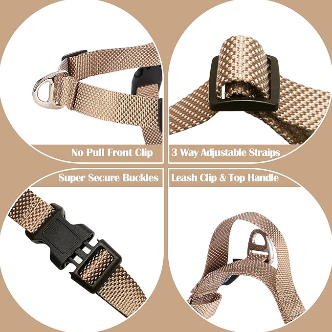 Annchwool No Pull Dog Harness with Front Clip and Easy Control Handle-Belly & Chest Adjustable Dog Harness and Leash Set for Small Medium Dogs-Heavy Duty Vest Harnesses Easy for Walking(Brown,S)