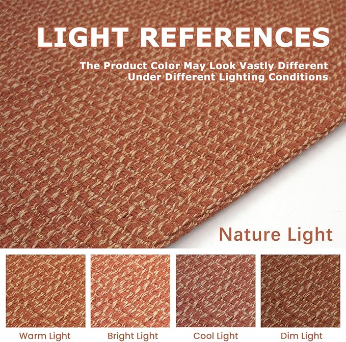 KOZYFLY Washable Area Rug 5x7 ft Rubber Backed Non Slip Rugs for Living Room Braided Cotton Bedroom Rug Woven Office Rugs Indoor Outdoor Floor Carpets for Dining Bedroom Living Room, Orange/Tan