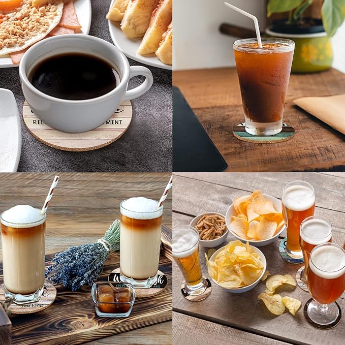 6 PCS Sarcastic Absorbent Cork Coasters for Drinks,Farmhouse Bar for Drinks with Holder,Funny Coasters to Protect Your Coffee Table,Gift for New Home Housewarming Bar Decor