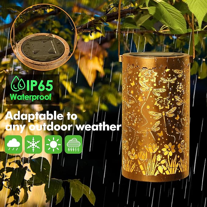 Fabuday Dragonfly Solar Lantern Gift for Women - Daffodils Outdoor Lanterns Waterproof for Patio, Yard, Porch and Pathway, Hanging Outside Garden Decor with Solar Power Lights