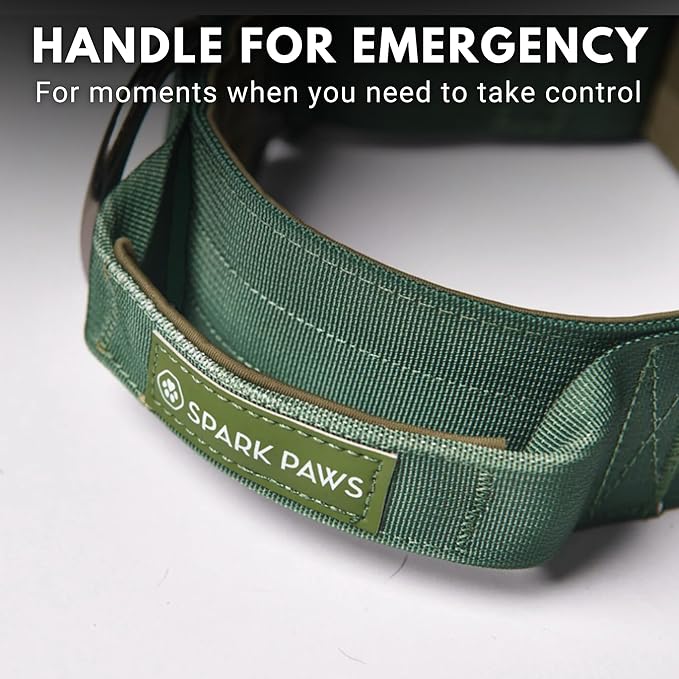 Spark Paws Tactical Dog Collar - Heavy Duty, Premium Quality, Thick and Durable for Large and Medium Dogs - Solid Green - S - 1.5"
