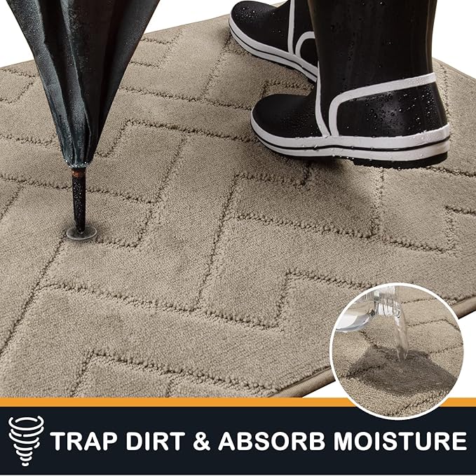 PURRUGS Dirt Trapping Door Mat 32" x 70", Non-Slip Machine Washable Entry Rug, Dog Doormat, Indoor Front Door Mat, Super Absorbent Entryway Rug for Muddy Shoes & Paws, Taupe