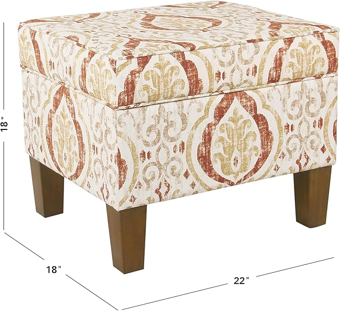 Square Ottoman - Burnt Orange and Cream Medallion