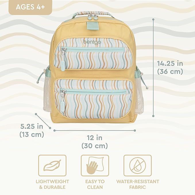 Bentgo Kids Backpack (Whimsy & Wonder Collection) - Lightweight 14’’ for School, Travel & Daycare - Ideal for Kids 4+, Durable & Water-Resistant, Roomy Interior, Loop for Lunch Bag (Wavy)