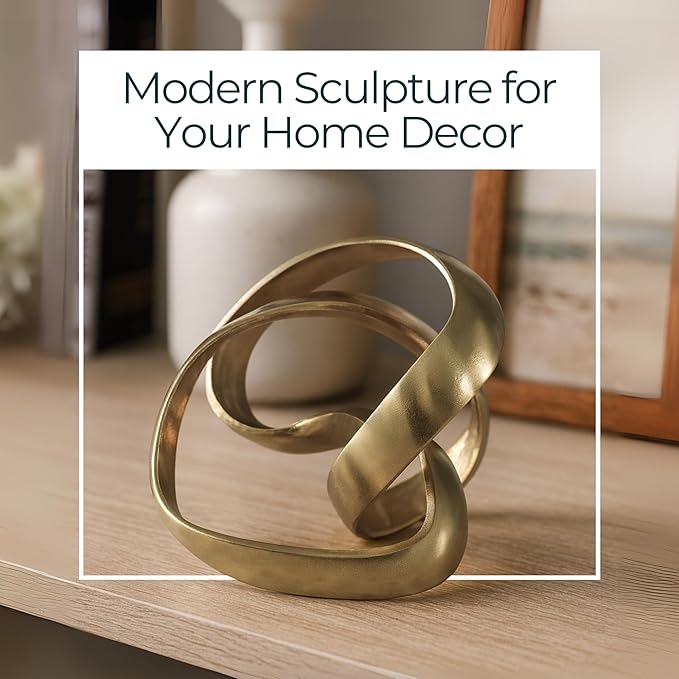 Metal Decorative Object – Minimalist Shelves & Coffee Table Decor – Aluminum Knot Sculpture Modern Home Decor for Office, Bedroom & Living Room – 8" x 7", Gold