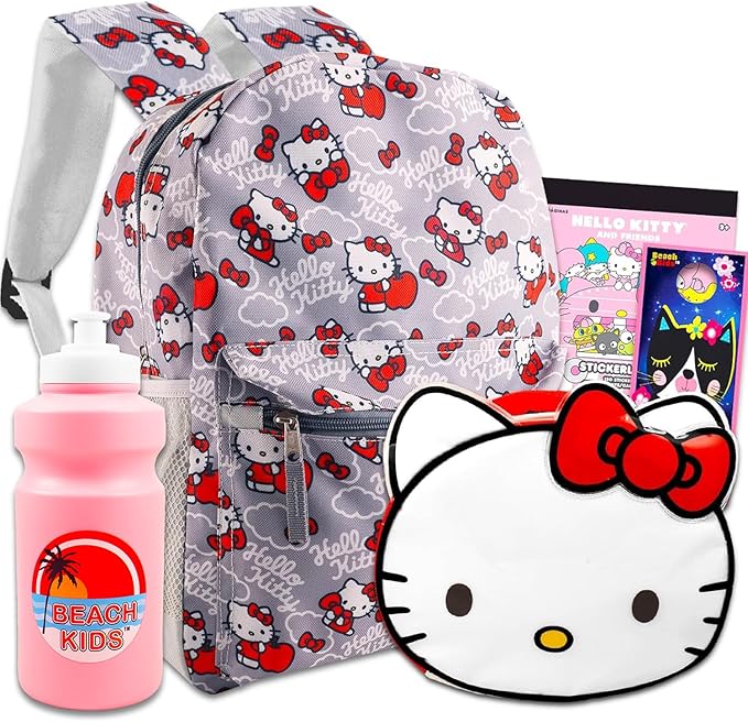 Hello Kitty Travel Set - Large Backpack, Lunch Bag, Water Bottle, Stickers & More