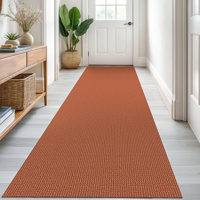 KOZYFLY Runners for Hallways 3x8 ft Washable Kitchen Runner Non Slip Rubber Backed Hall Runners Cotton Entryway Runner Rugs Floor Carpet for Indoor Backdoor Bedroom Kitchen, Orange/Tan