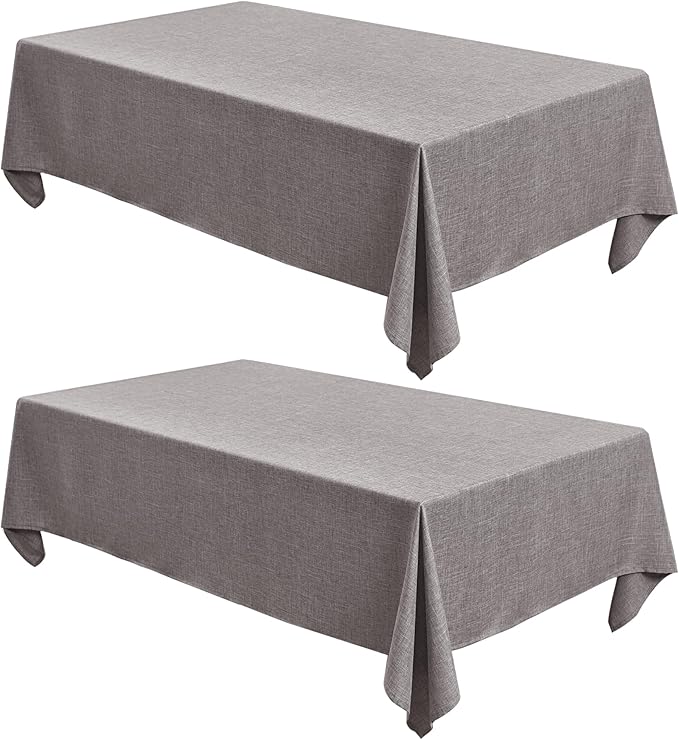 Fitable Faux Linen Tablecloths 60 x 84 Inch - 2 Pack Neutral Table Clothes for Rectangle Foot Tables, Stone Flax Look Kitchen Table Covers for Farmhouse, Dining, Party, Outdoor Picnic