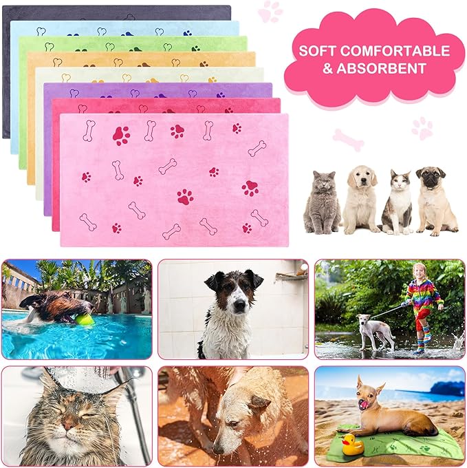 Chumia 8 Pcs Dog Towels for Drying Dogs Cats Pet Towels Bulk Puppy Microfiber Quick Drying Paw Bath Bathing Supplies Absorbent for Medium Pets(Sweet Color,18 x 28 Inch)