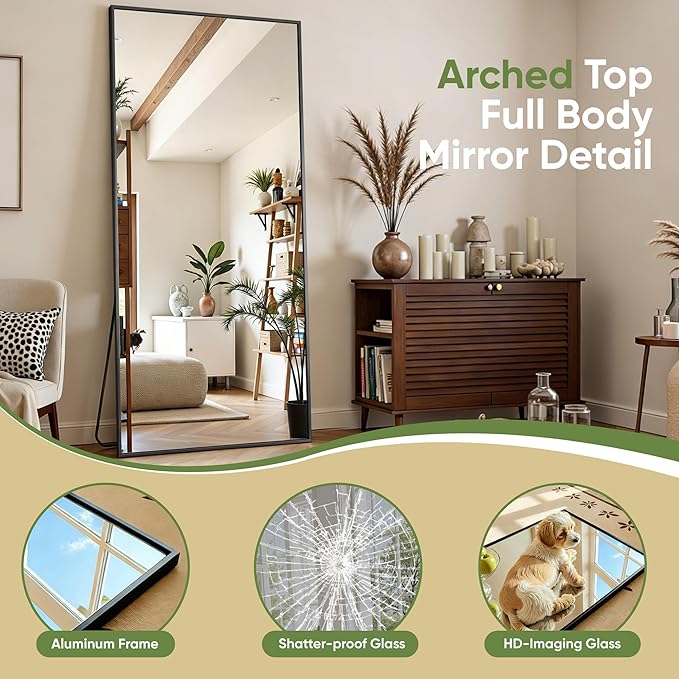 Full Length Mirror, 81"x41" Full Body Mirror, Floor Mirrors with Stand, Body Mirrors Standing Hanging Leaning Against Wall,Aluminum Frame Mirrors for Bedroom Cloakroom,Living Room,Black