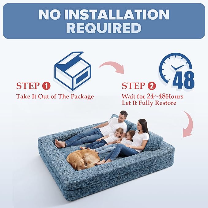 HABUTWAY Convertible Sofa Bed,3-in-1 Folding Futon Sofa Bed with Pillow, Foldable Sleeper Sofa Bed with Removable Cover,Plush Boneless Floor Chair Couch Lounge for Living Room,(Queen,Blue)