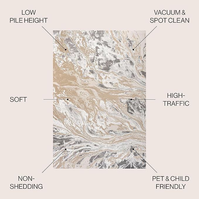 JONATHAN Y Swirl Marbled Beige/Ivory Indoor Area Rug 4X6 ft, Abstract for Living Room, Bedroom, Kitchen, Office, Easy-Cleaning, High Traffic, Pet-Friendly, Non-Shedding SOR203F-4