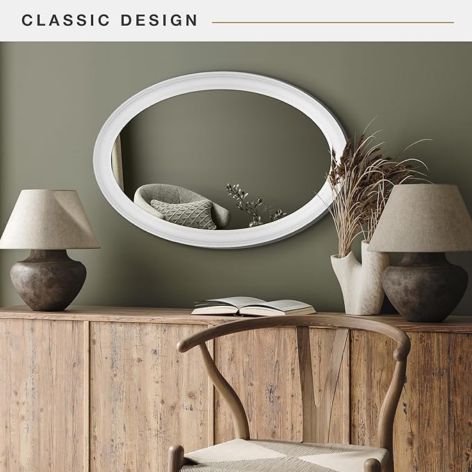 MCS 21x31 Large Wall Mirror, Classic White Oval Mirror, Vertical & Horizontal Wall Hanging Mirror for Bathroom, Bedroom & Livingroom