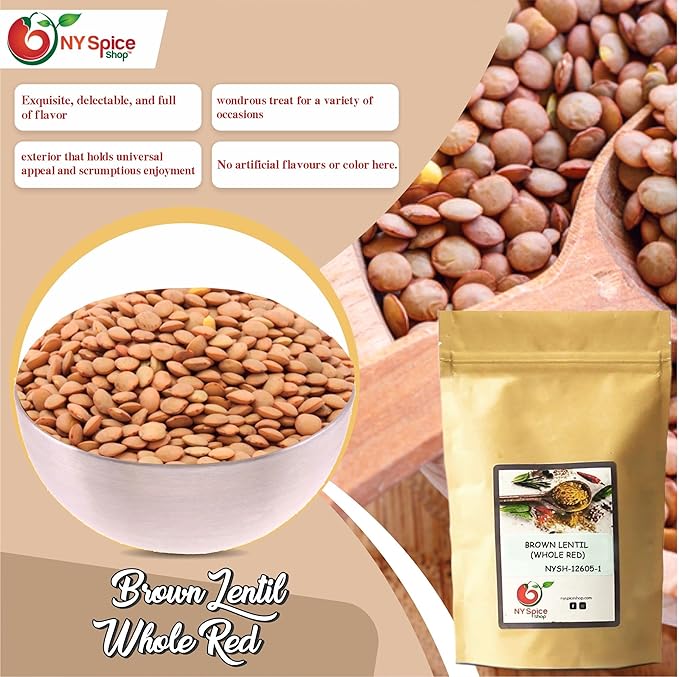 NY SPICE SHOP BROWN LENTIL (WHOLE RED) ??3 lbs. (Pound) Desi Masoor (Masur) Whole - Brown Lentils (Lens esculenta) -Dry Raw Lentils - Good Source of Fiber & Protein ??Lentils for Soup, Stews & Curry.