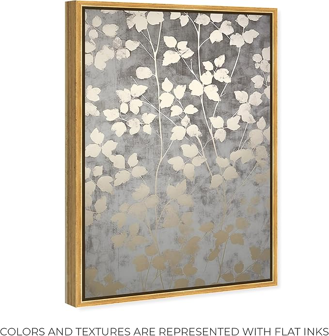 Art Remedy Silvery Gray Garden Canvas Elegant Floral Wall Art, Gold Frame, 10" x 15"