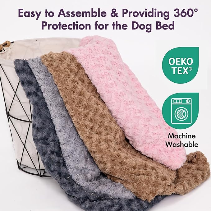 Faux Fur Dog Bed Covers – Ultra Soft Rose Velvet, Removable & Washable, Cozy & Durable,Large Pet Bed Cover Only (No Filling)-(Rose Velvet Pink, 44" L x 32" W x 4.5" Th)