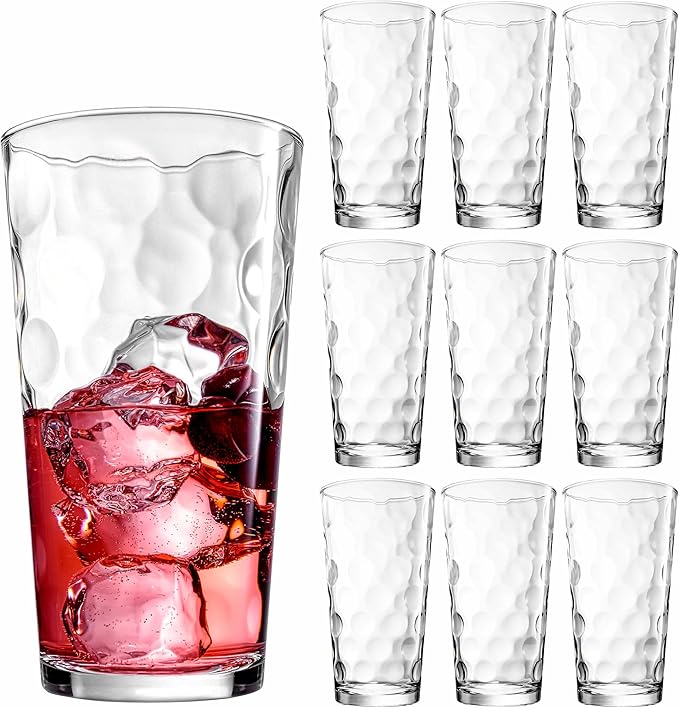 Highball Drinking Glasses Set of 10 Glass Cups by Home Essentials, 17 Oz. Glassware, for Water, Juice, Cocktails, Iced Tea