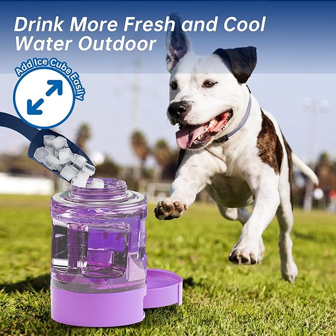 77oz Dog Water Bottle with Dispenser Bowl, 2200ml Capacity, Purple, Portable Pet Travel Bottle with Strap