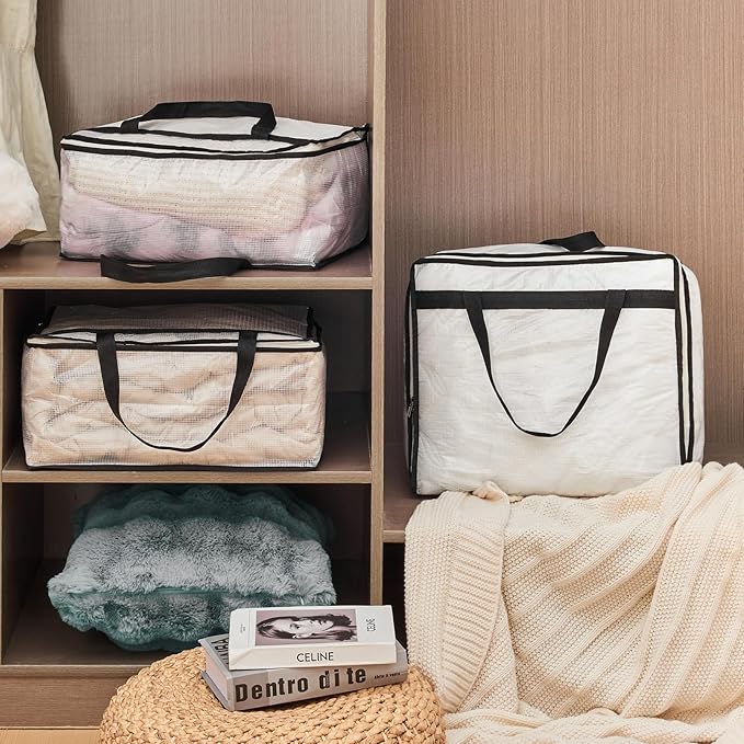 40L Clear Storage Bags for Blanket, Clothes, Comforter, Bedding, Sheet, Pillow - Closet Organizers and Storage Containers, Under Bed Storage Bag with Zipper (Clear, 3 Pack)