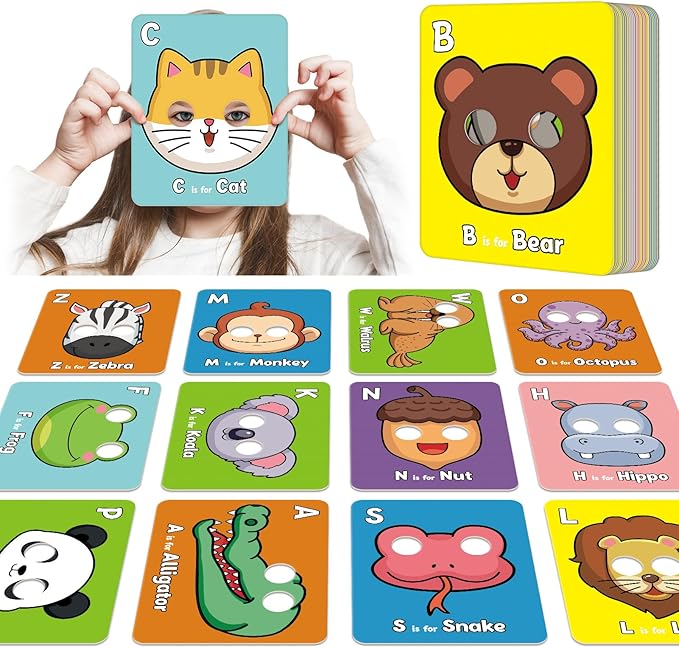 Alphabet Flash Cards,Giant ABC Animal Flash Cards for Toddler 3-5,26 Lowercase and Uppercase Letter Cards,Educational Learning Games for Kids,Preschool Kindergarten Toys