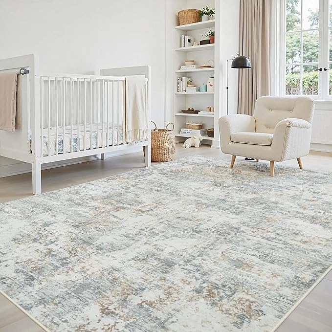 5x7 Area Rugs Living Room Rug Modern Abstract Neutral Washable Rugs Non Slip Soft Carpet Large Area Rug Low Pile Stain Resistant Non Shedding for Bedroom Nursery Dining Room Home Office Gray Brown