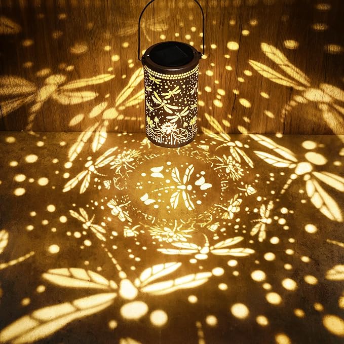 Fabuday Dragonfly Lotus Outdoor Solar Lantern Waterproof - Hanging Solar Power Lights Led for Outside, Garden Decor for Patio, Porch, Balcony, Yard and Deck, Gardening Decorations Gifts for Women Mom