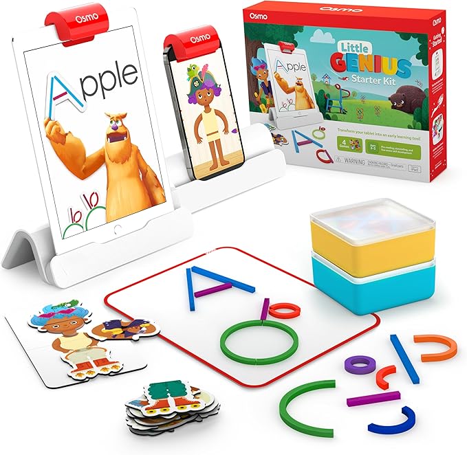 Osmo - Little Genius Starter Kit for iPad - 4 Hands-On Learning Games - Ages 3-5 - Problem Solving, Phonics & Creativity (Osmo iPad Base Included), Multicolor