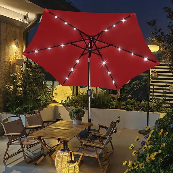 Blissun 7.5 ft Solar Umbrella, 18 LED Lighted Patio Umbrella, Table Market Umbrella