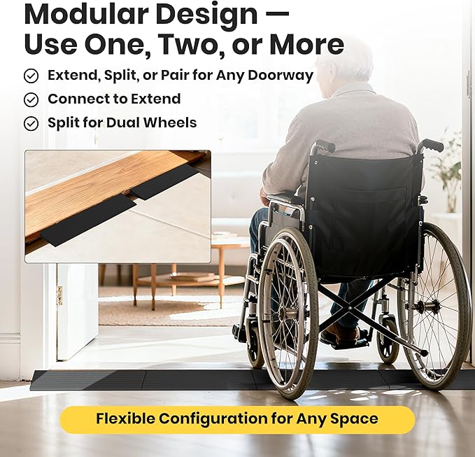 1" Rise Rubber Threshold Ramps for Doorways, 34" Wide Modular Wheelchair Ramp 2 PCS, Wheelchair Ramp, Access Ramps for Wheelchairs,Strollers,Sweepers,Bathrooms,Entryways,2000LBS Capacity
