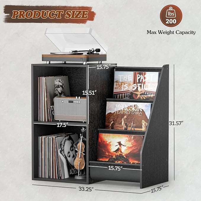 Record Player Stand,Turntable Stand with Vinyl Record Storage,Record Player Table with Vinyl Display Holder Shelf,Record Player Cabinet with 220 Albums Organizer,Media Console Cabinet for Stereo Audio