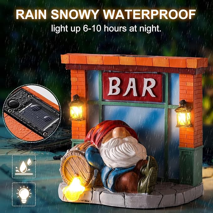 WINTS Garden Gnomes Solar Lights,Solar Gnomes Outdoor,Funny Garden Gnomes Decoration for Lawn,Balcony,Yard,Patio Gnome Gifts for Mom,Men