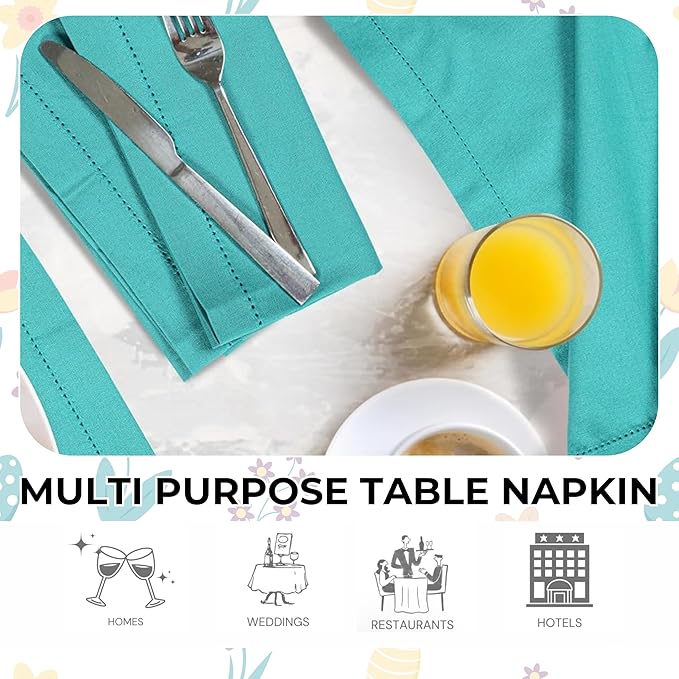Bedding Craft Cotton Cloth Dinner Napkins Set of 12 – 18x18 Latigo Bay Teal with Hemstitched Mitered Corners – Machine Washable Reusable Napkins for Weddings, Parties & Daily Use
