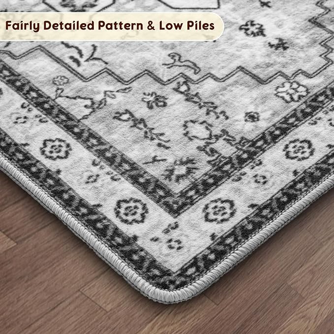 LBRO2M Boho 4X6 Rug Washable Rugs for Bedroom Non Slip Indoor Rug, Soft Low Piles Rugs Gray Foldable Carpet for Living Room Pet Friendly Area Rug Stain Resistant (4'X6' Light Gray)