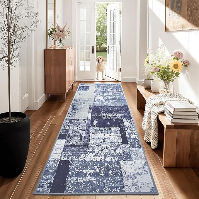 LOCHAS Washable Runner Rugs for Hallway, 2x6 Non Sip Soft Rug for Bedroom Entryway Kitchen Laundry Room, Long Abstract Carpet for Indoor Floor Bedside, Geometric Vintage Home Decor, Pet & kid Friendly