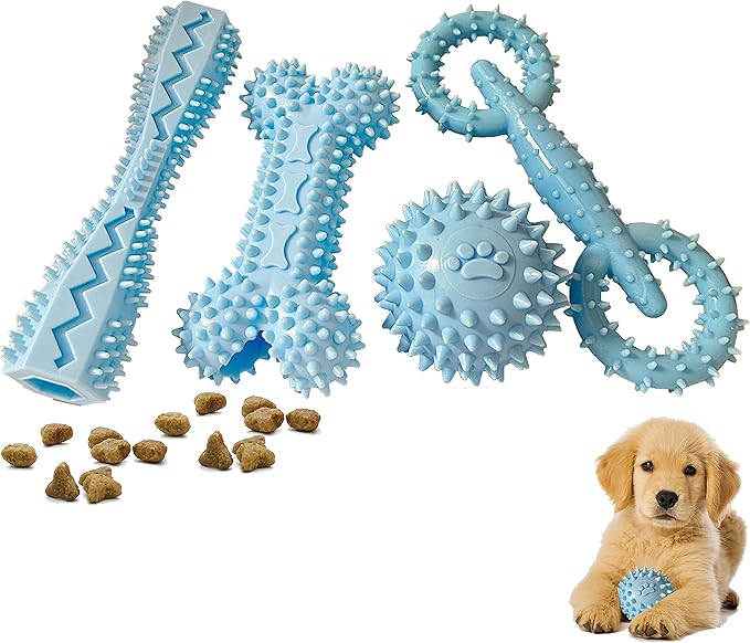 4 Pack Puppy Teething Toys 0-6 Months Puppy Chew Toys for Teething Cute Small Dog Toy Soft Rubber Toy for Puppies(Blue)